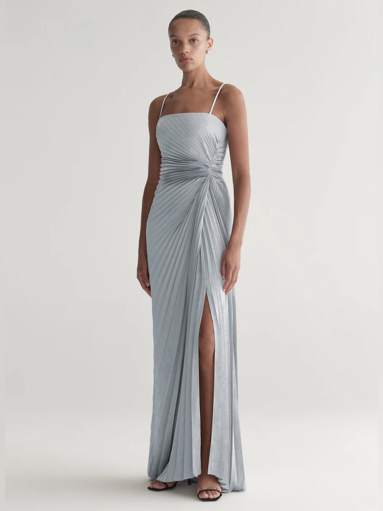 Nwt Alc Layla Strapless Pleated Gown Full Length Dress In Steel Blue Size 12